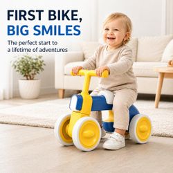 Brand New Henry & Colin First Balance Bike for 1 Year Old, 4 Wheel Toddler Bike with Fun Lights & Music, Soft Seat, No-Pedal Ride On Toy, 1st Birthday
