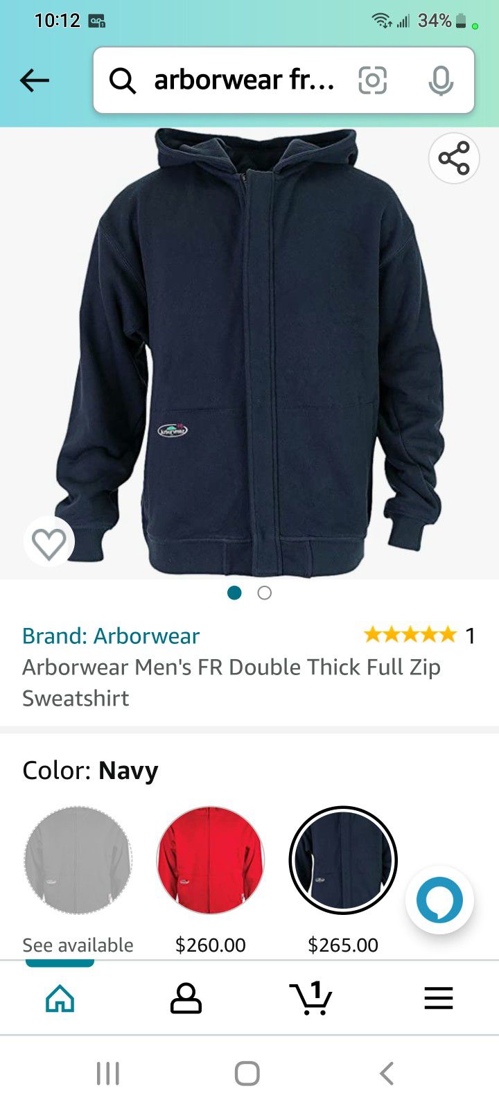  Arborwear Men's Double Thick Full Zip Sweatshirt