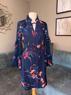 Christian Siriano Navy Blue Floral Dress