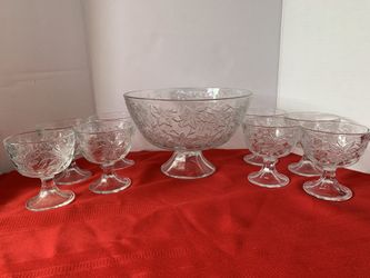 Princess House Fantasia Serving Pedestal Compote Stemmed Bowl and 8 Dessert Dishes Cups