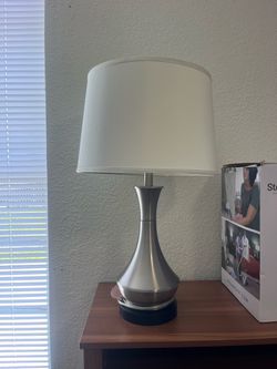 Brushed Nickel Table Lamp with White Shade