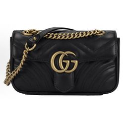 GUCCI Gucci GG Marmont Gold Vintage Double G Logo Emboassed Leather Marmont 22 Chain Flip Bag Shoulder Bag Crossbody Bag(149)55