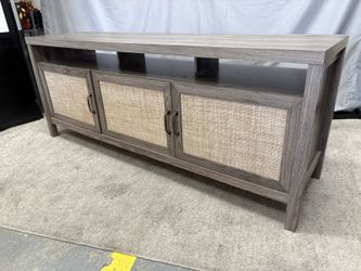 Grey Oak Veneer Modern Cane Door Media Stand