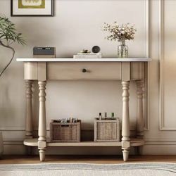 🆕 36 in. Narrow Console Table with Drawer + Curved Corner Entryway Table w/ White Wooden Top