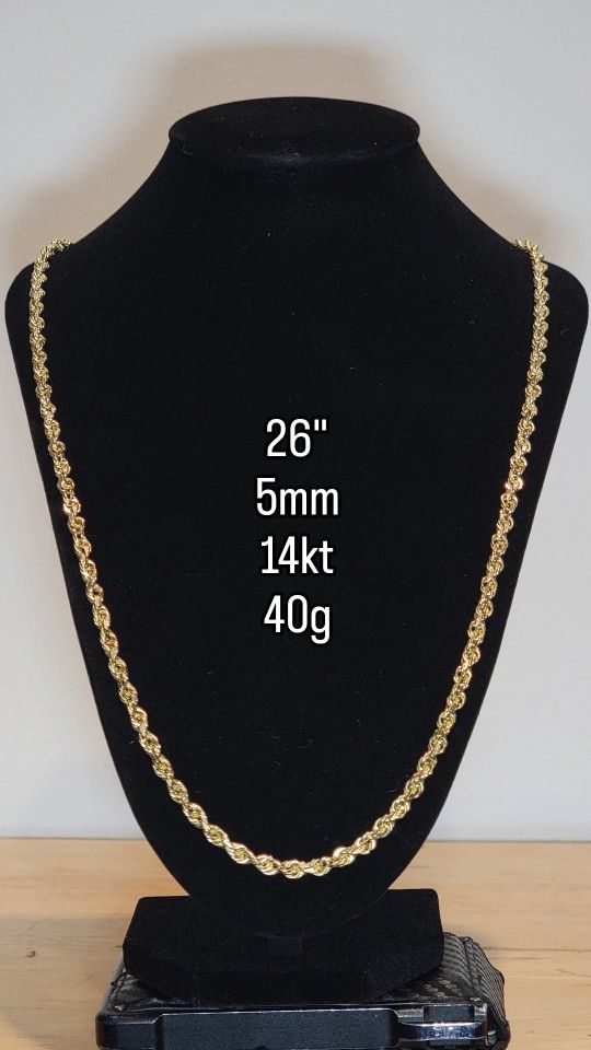 Heavy Solid Rope Chain Necklace 14kt Gold 40g