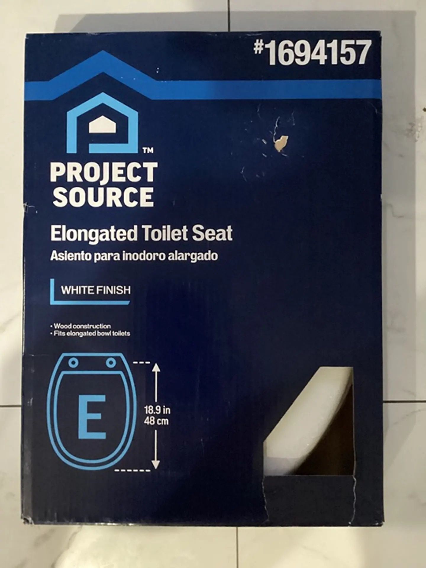 Project Source Elongated Toilet Seat, White Finish, Wood Construction #1694157