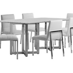 Amalfi White Marble Rectangular Table & 6 Upholstered Chairs