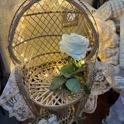 Vintage Wicker Peacock Fan Back Rattan Chair with Lights