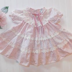Vtg ToddleTime Girls 2T Pink Floral Calico Prairie Full Circle Dress