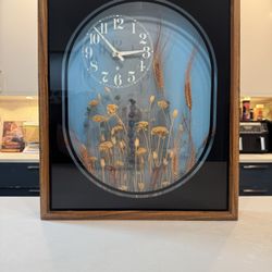 Vintage 1970’s Floral Shadowbox Clock/Art