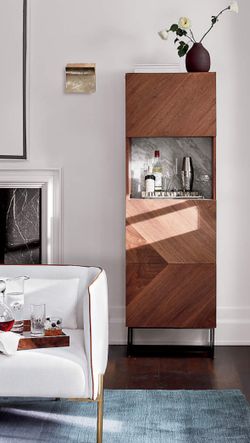 BEAUTIFUL White Marble And Wood Bar Cabinet