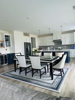 Modern 7-Piece Dining Set – Glass Top Table & 6 Upholstered Chairs