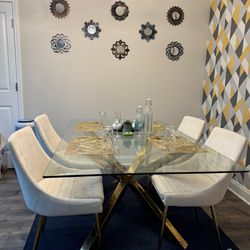Modern Glass Dining Table In Gold Finish