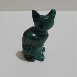 Green Malachite Hand Carved Stone Cat Figure 2.25"
