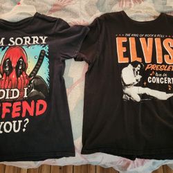 Elvis T-shirt LG & Deadpool T-shirt Med
