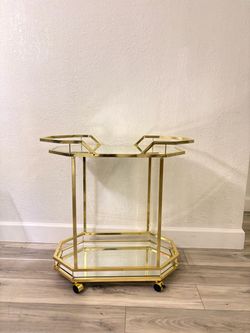 Gold Bar Cart with Glass Shelves