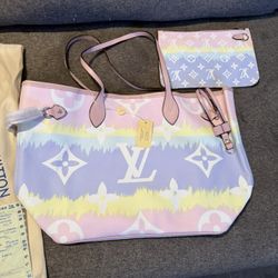 LOUIS VUITTON Neverfull Escale MM Pastel Monogram Giant Canvas Shoulder Bag Multicolor