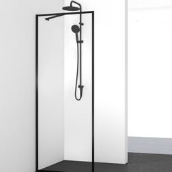 Vinnova Lecce 34.6" W x 74" H Framed Fixed Glass Panel in Matte Black