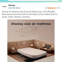 iHomey Air Mattress with Frame & Rolling Case, Self Inflatable, Blow Up Bed Auto Shut-Off, Comfortable Surface AirBed, Best for Guest, Travel, Vacatio