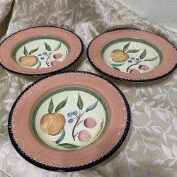 Market Basket by Nancy Green Salad Dessert Plates Peach Fruits 9” Set Of 3