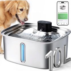 Dog Water Bowl Dispenser Large,10L Dog Water Fountains with APP Monitoring, Pet Cat Water Fountain Stainless Steel, Safe Multi-Filtered Automatic Wate