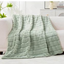 Brandnew Faux Fur Throw Blanket for Couch, Cozy Soft Plush Thick Winter Blanket for Sofa Bedroom Living Room, 60 * 80 Inches Green 