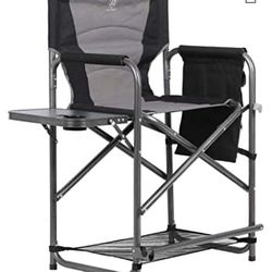 EVER ADVANCED Medium Tall Directors Chair Foldable (Grey, Seat Height: 23.2 inches)