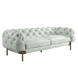 SOFA COUCH VINTAGE WHITE TOP GRAIN LEATHER CHESTERFIELD INSPO SOFA- SILLON PIEL BLANCA