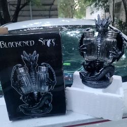 Blackened Spice" Medieval Dragon Salt & Pepper Shaker Set Mythical Gothic Fantasy Dragon Home Decor 8"