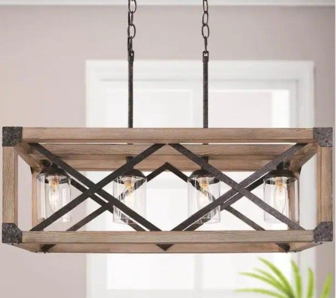 Wood 4 Light Pendant Chandelier
