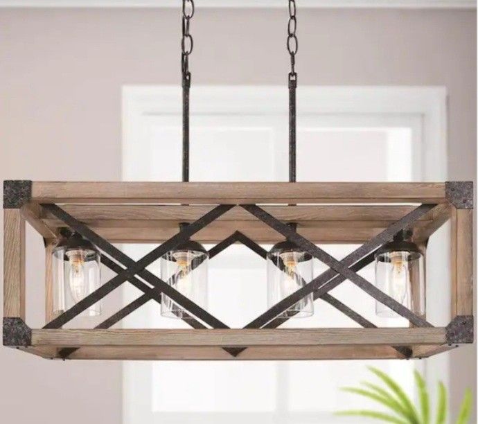 Wood 4 Light Pendant Chandelier 