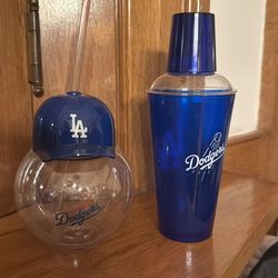 Dodger shaker & baseball cup with straw  plastic