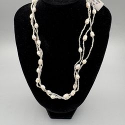 18” Freshwater Pearl & glass seed Multi strand Necklace with Magnetic Clasp