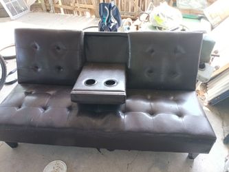 Brown leather futon