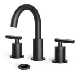 androme 8 in. Widespread Double Handle High-Arc Bathroom Faucet with Metal Pop-up Drain Lead-Free in Matte Black