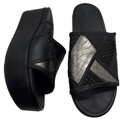 FitFlop Women’s Black Leather Platform Slides Size 9