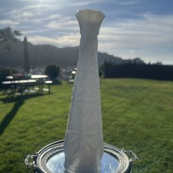 Vintage White Milk Glass Vase Geometric Pattern Glossy Decorative ~8"