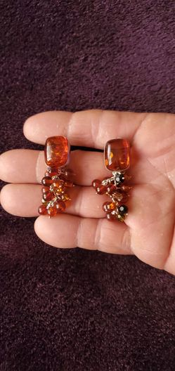 1940'S Amber Sterling Silver Chandelier Clip on Earrings