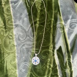 925 Silver Necklace/ 925 Blue & White Crystal Pendant