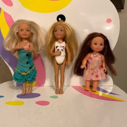 Barbie Club Chelsea, Barbie Club, and Barbie Molly Grace’s World Wiki Dolls 2.50 each 
