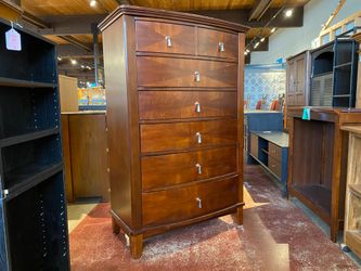 Mahogany Toned Wooden Tallboy Dresser