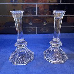 Vintage pair of cut crystal candlestick holders