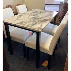 5 PC Faux Marble Top Dining Table Set 