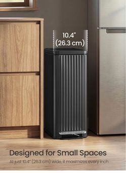 Trash Can, 13 Gallon (50 L) Slim Garbage Can for Kitchen, with Soft-Close Lid, Pedal, Removable Inner Bucket, Stainless Steel, 15 Trash Bags, Space-Sa