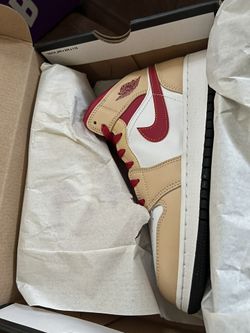 jordan 1 mid light curry cardinal