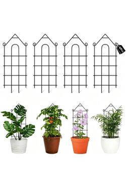Pack Of 6 24" House Shaped Metal Plant Trellis, Indoor Outdoor, Rust Proof