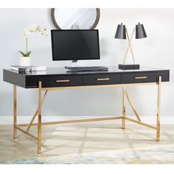 Broadway Desk with Black Gloss Finish and Gold Frame