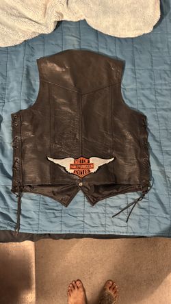 Genuine Leather Harley Patch Vest 