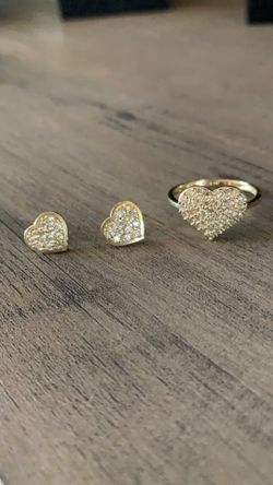 Solid 10k Gold Heart Earring And Ring Set ! 