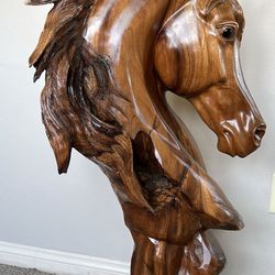 wooden hand carved horse sculpture 